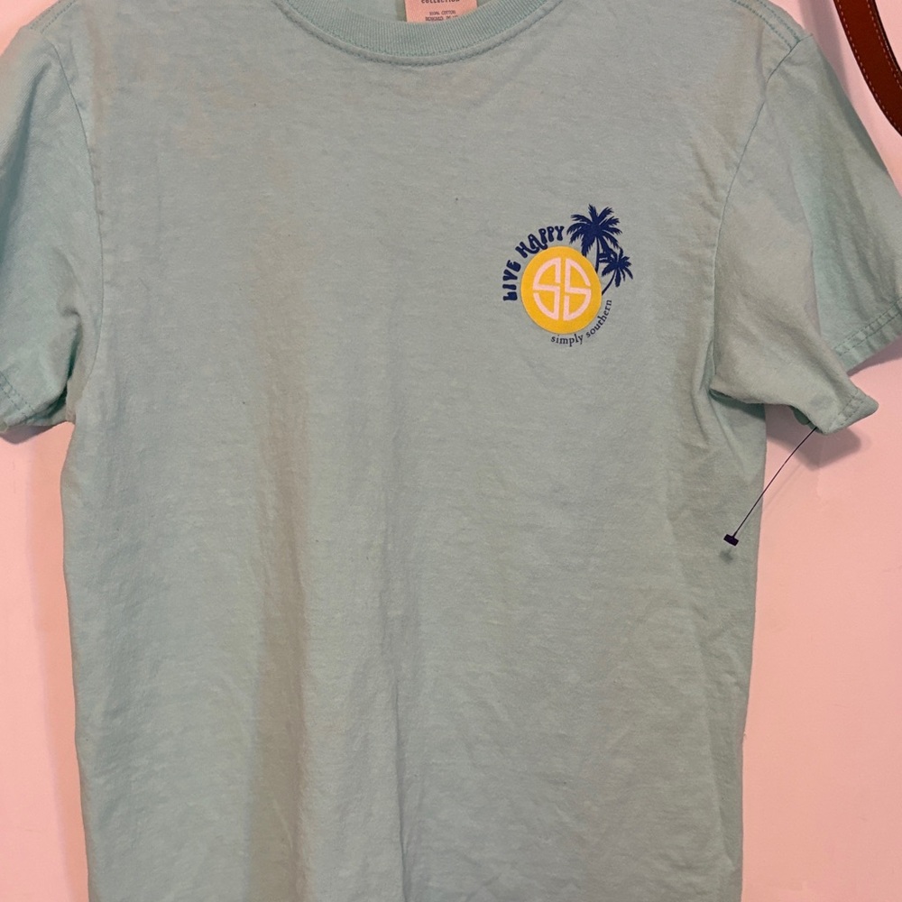 Simply Southern Kids Light Blue Tee with Palm Design